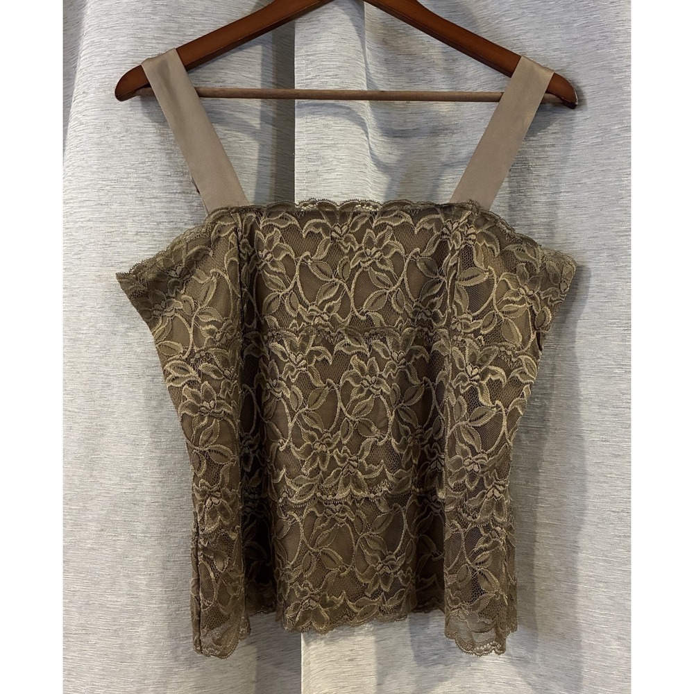 Vintage Y2K 2000s Top M Beige Lace Satin Straps‎ Tank Fairycore Whimsigoth Boho
